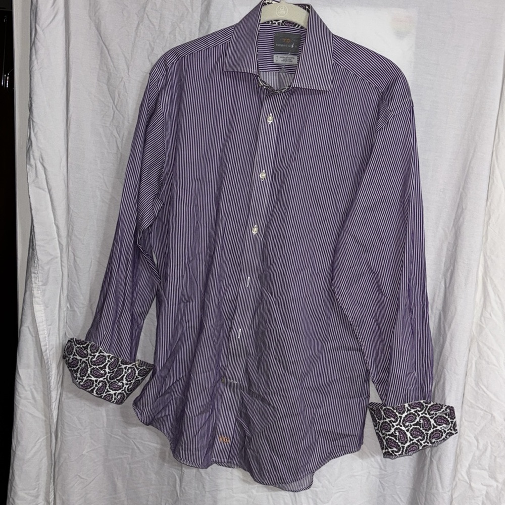 SOLD- Thomas Dean button down dress shirt with contrast cuffs